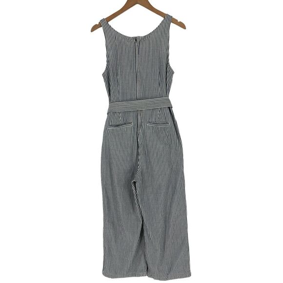 Madewell Muralist Sleeveless Wide Leg Jumpsuit in Blue/White Stripe | Size 4 - Picture 4 of 9